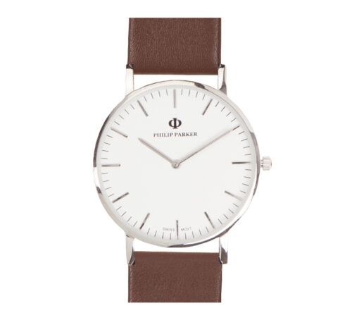 parker watch brown silver white
